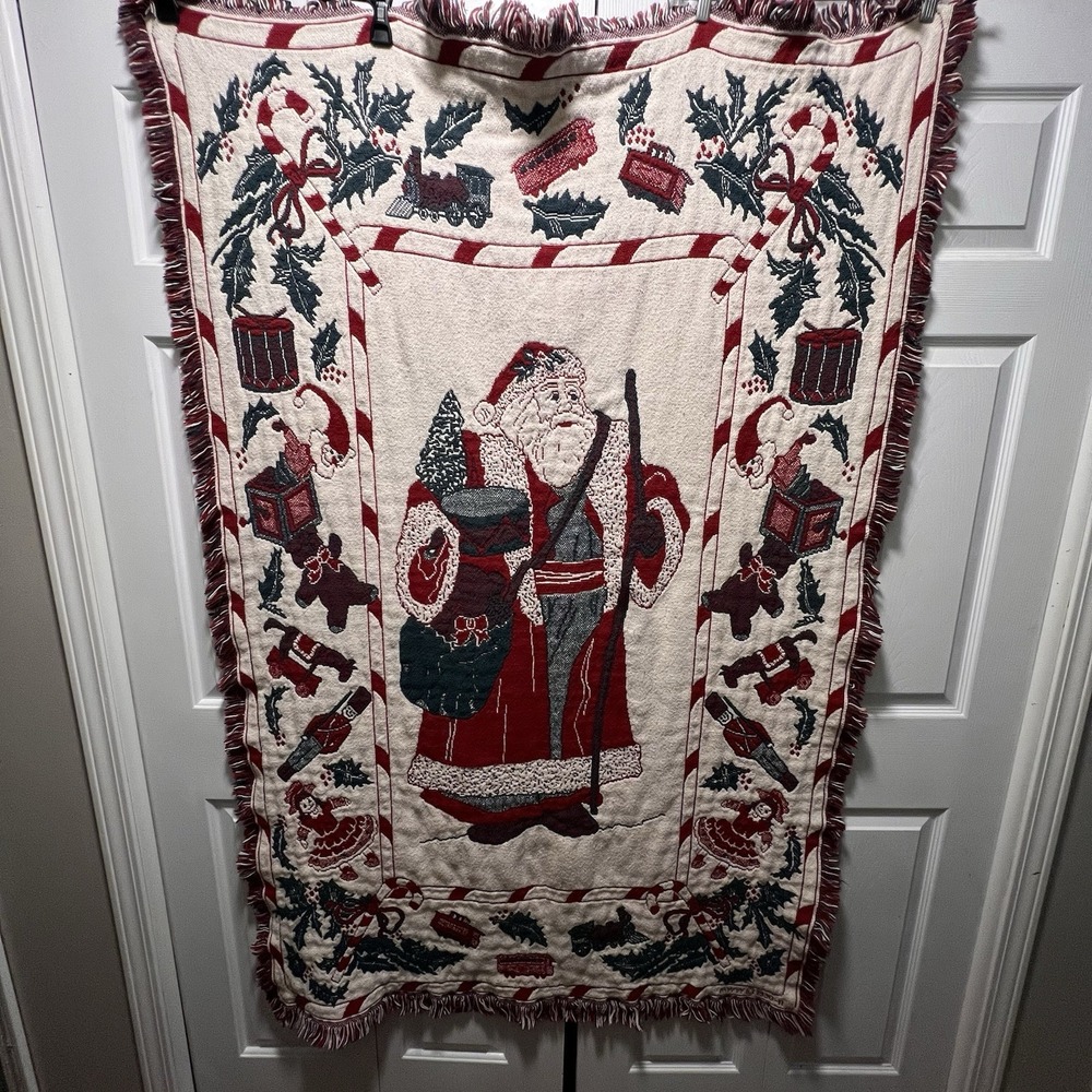 Vtg 1990 MWW Manual Woodworkers & Weavers Christmas Santa Tapestry Throw 42 x 65